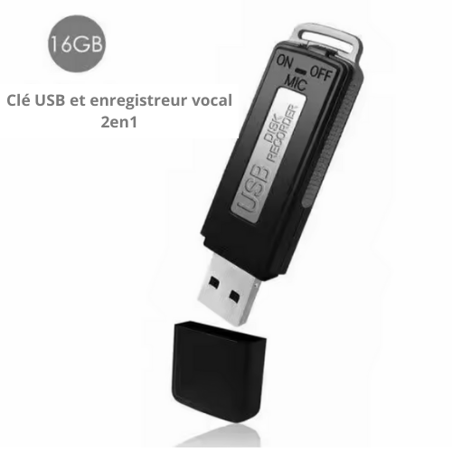 Clé USB 16 GB et enregistreur vocal avec détection de voix 2en1